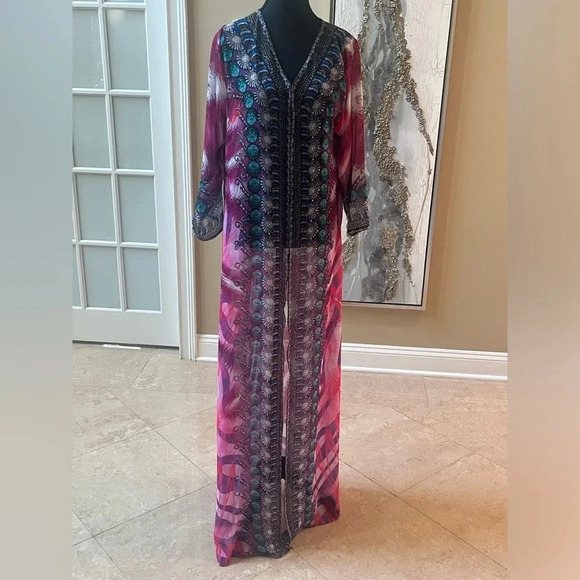 La Moda Rhinestone Embelished beach cover up maxi dress O/S - Picture 9 of 10